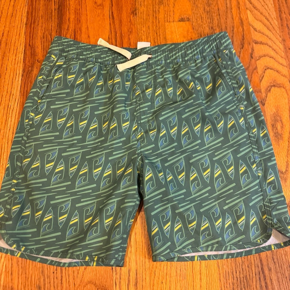 Boys Green Patterned Swim Trunks